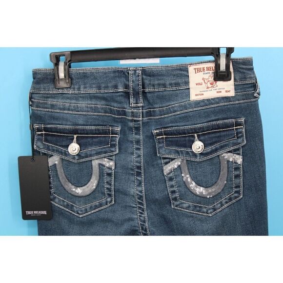 TRUE RELIGION SEQUIN HALLE MID RISE SKINNY COLOR BEACH SCAPE SIZE 28 NWT $199 - Picture 4 of 6
